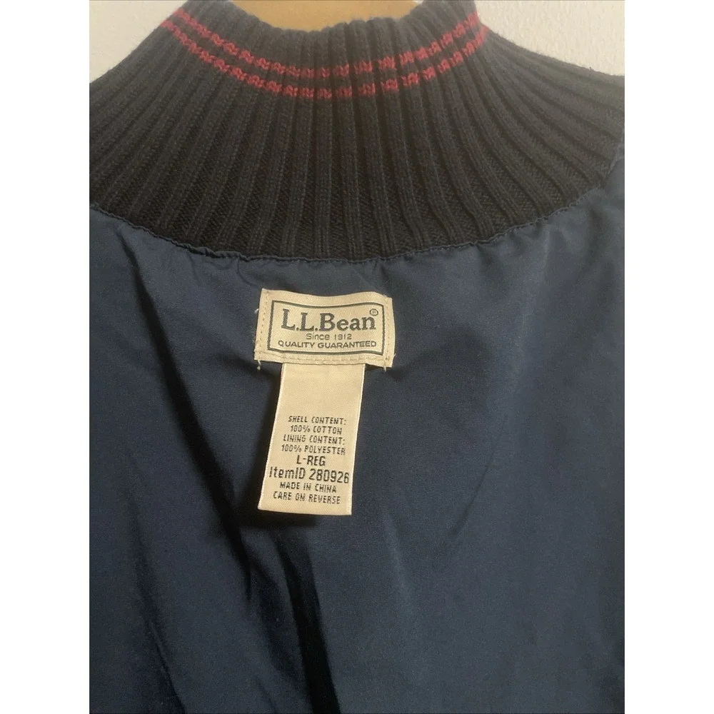 Mens Large LL Bean Cotton Knit 1/4 Zip Navy Sweater Heavy Weight Fully Lined